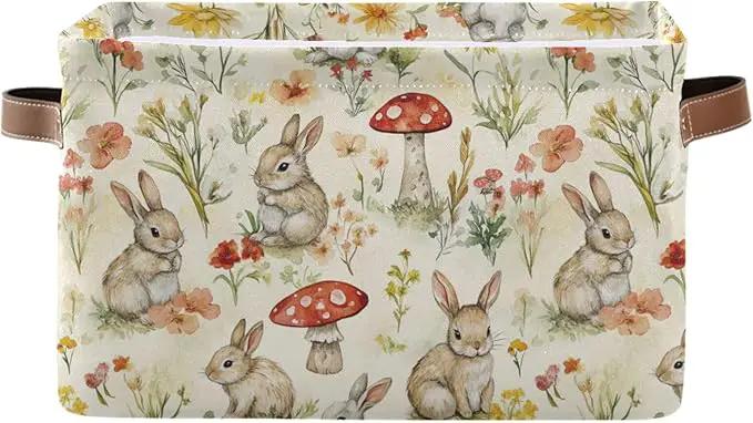 Easter Mushroom Rabbit Rectangular Storage Basket Organizer Bin Shelf Baskets For Clothes Gifts For Home Office Dorm by GreenHaven Gardens