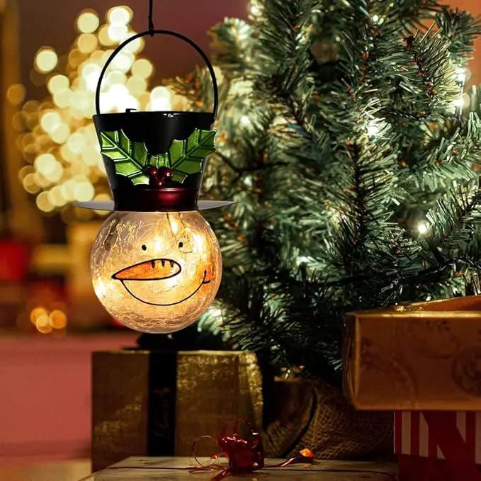 Starsoul Snowman Solar Lanterns, Christmas Outdoor Hanging Lantern Waterproof Decorative Snowman Lamps Decor for Garden, Patio, Yard, Porch, Xmas Holiday Party Decor (Large Leaves) by GreenHaven Gardens