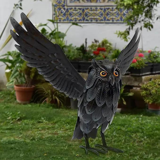 Natelf Solar Owl Decoy Sculptures & Statues Halloween Decoration, Standing Metal Bird Deterrent to Scare Birds Squirrels Away for Outdoor Garden Yard Patio, Black by GreenHaven Gardens