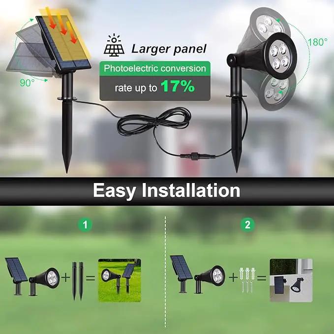 Solar Powered LED Spot Light, T-SUNUS 2 in 1 Installation Separated Panel and Light, IP65 Waterproof Outdoor Landscape Security Lighting for Patio,Yard,Garden,Driveway,Stair (2Pack White-6000K) by GreenHaven Gardens