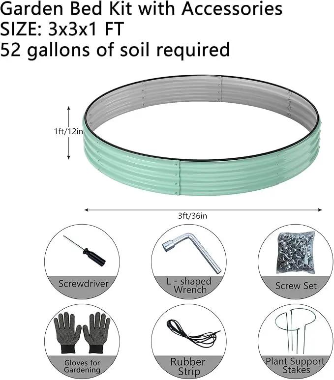 Galvanized Metal Planter Round Raised Garden Bed Kit for Gardening Outdoor，3x3x1ft 2PC Grow Garden Box Raised Flower Bed，Round Galvanized Planter Outdoor Large Metal Fire Pit Ring Green by GreenHaven Gardens