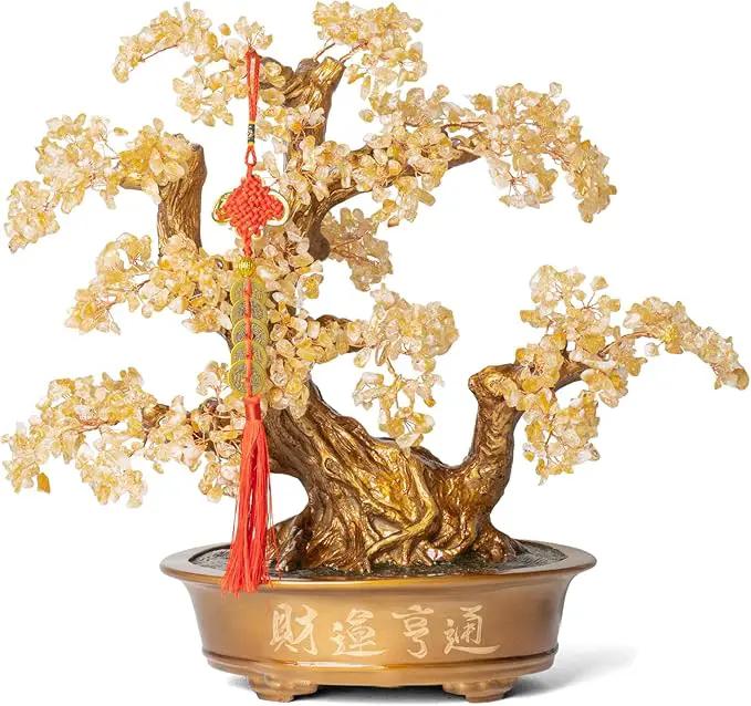 Natural Citrine Gemstone Crystal Bonsai Tree of Life（1,350 Gemstone Count） Large Feng Shui Money Chakra Tree for Luck and Wealth Desk Decoration 20 Inches by GreenHaven Gardens