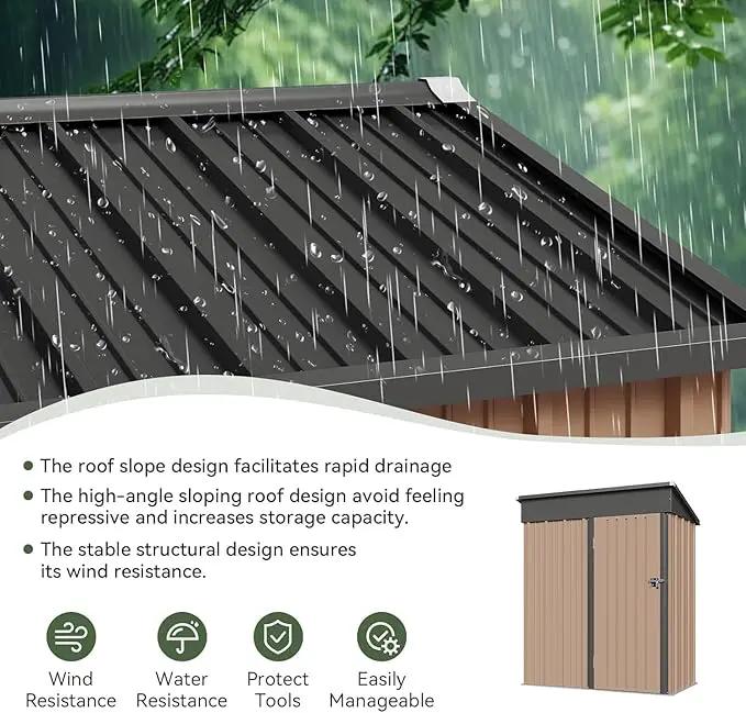 Aoxun 5x3 FT Shed Outdoor Waterproof Storage Shed Metal Garden Shed with Lockable Doors & Slooping Roof for Backyard, Patio, Poolside (Brown) by GreenHaven Gardens