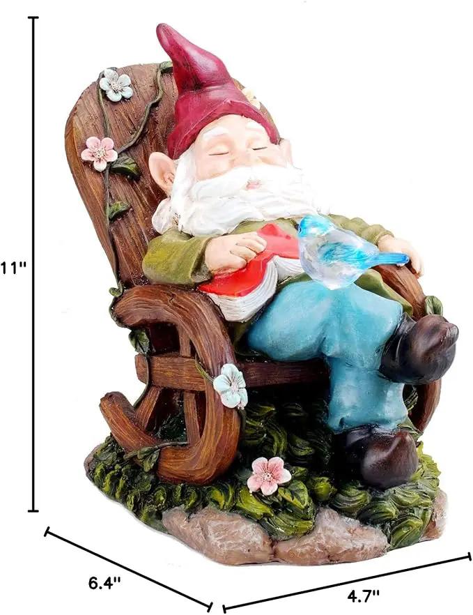 Solar Powered Gnome Sleeping in a Chair LED Garden Light Decor by GreenHaven Gardens