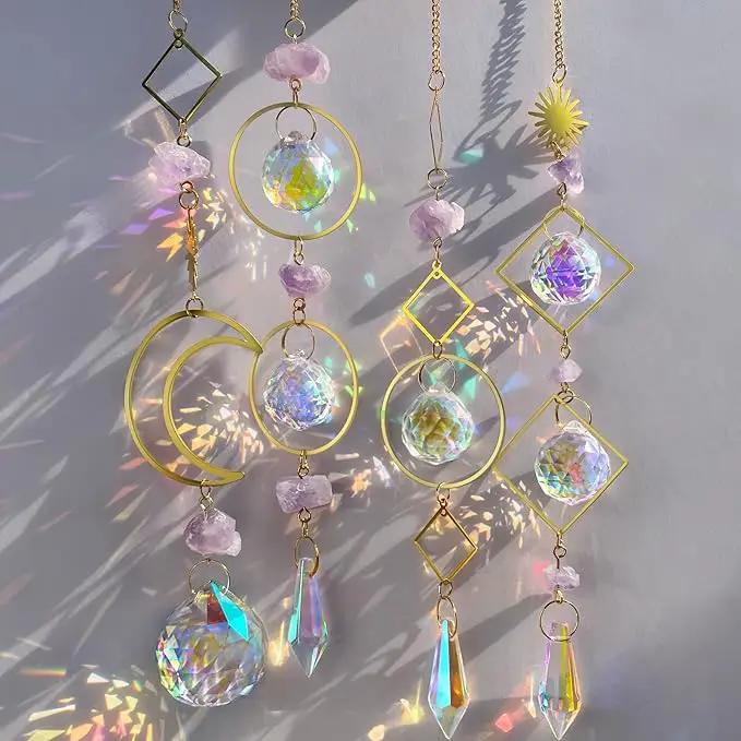 Crystal Suncatcher Rainbow Maker Hanging Prism Ornament Pendant Home Garden Car Decoration 4 Pack Gift Kit Sun Catchers Indoor Window, 13.8 Inch by GreenHaven Gardens