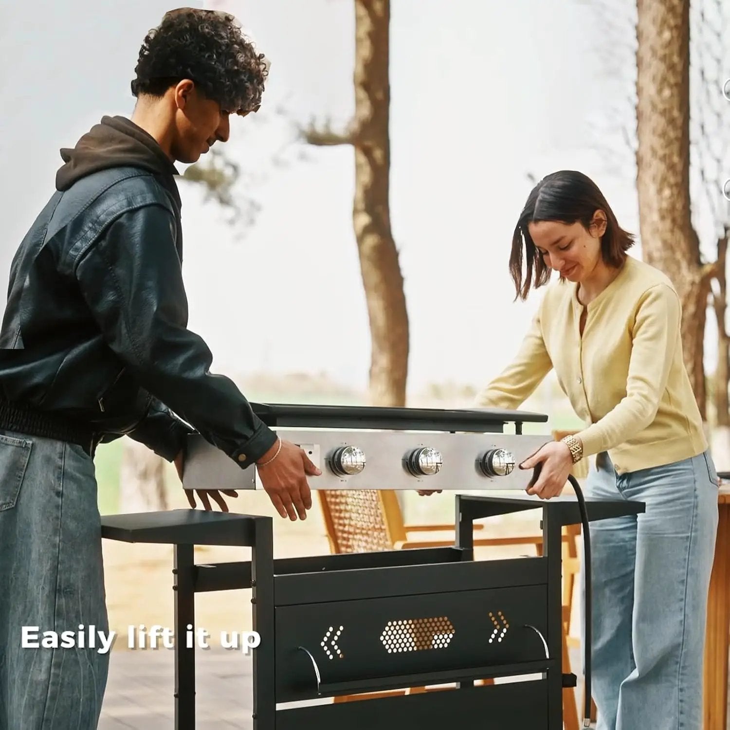 GREEN PARTY 3 Burner Propane Gas Griddle with Removable Standing Cart, Convertible to Tabletop Design, 27 inch Flat Top Grill for Outdoor Cooking Camping Tailgating Barbecue by GreenHaven Gardens