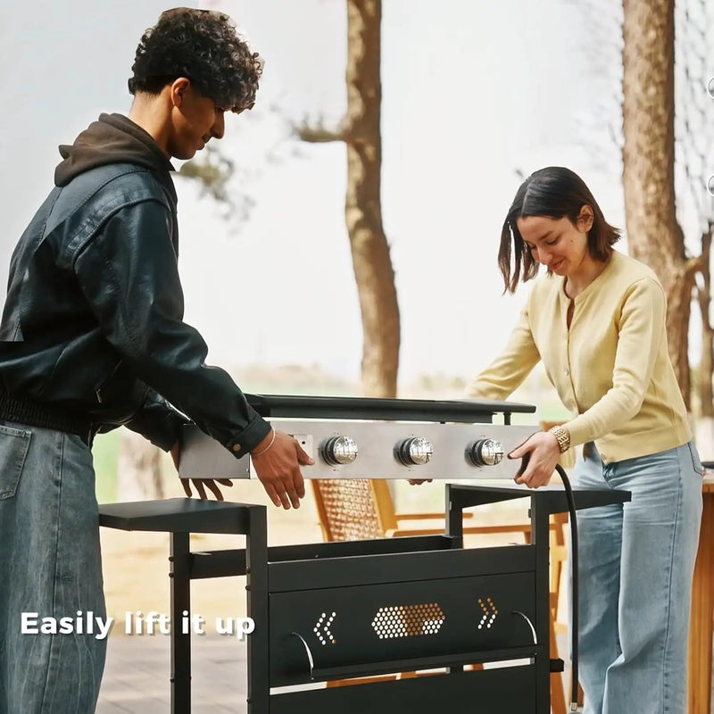 GREEN PARTY 3 Burner Propane Gas Griddle with Removable Standing Cart, Convertible to Tabletop Design, 27 inch Flat Top Grill for Outdoor Cooking Camping Tailgating Barbecue by GreenHaven Gardens