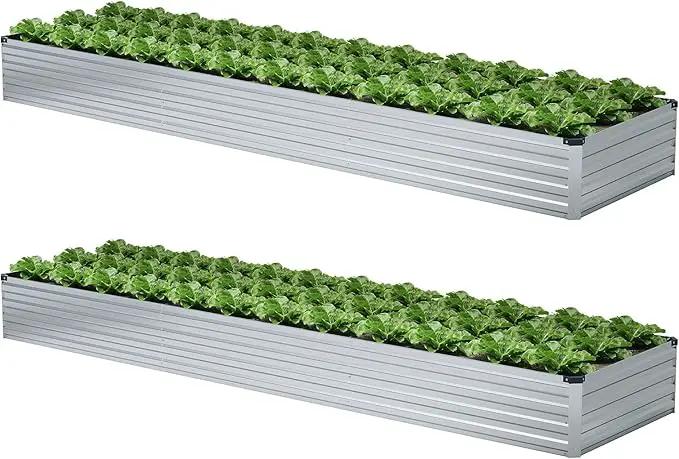 2 Pack 12x2x1FT Galvanized Raised Garden Beds Kit Outdoor Metal Gardening Planter Box for Vegetable Elevated Flower Herbs,Silver by GreenHaven Gardens