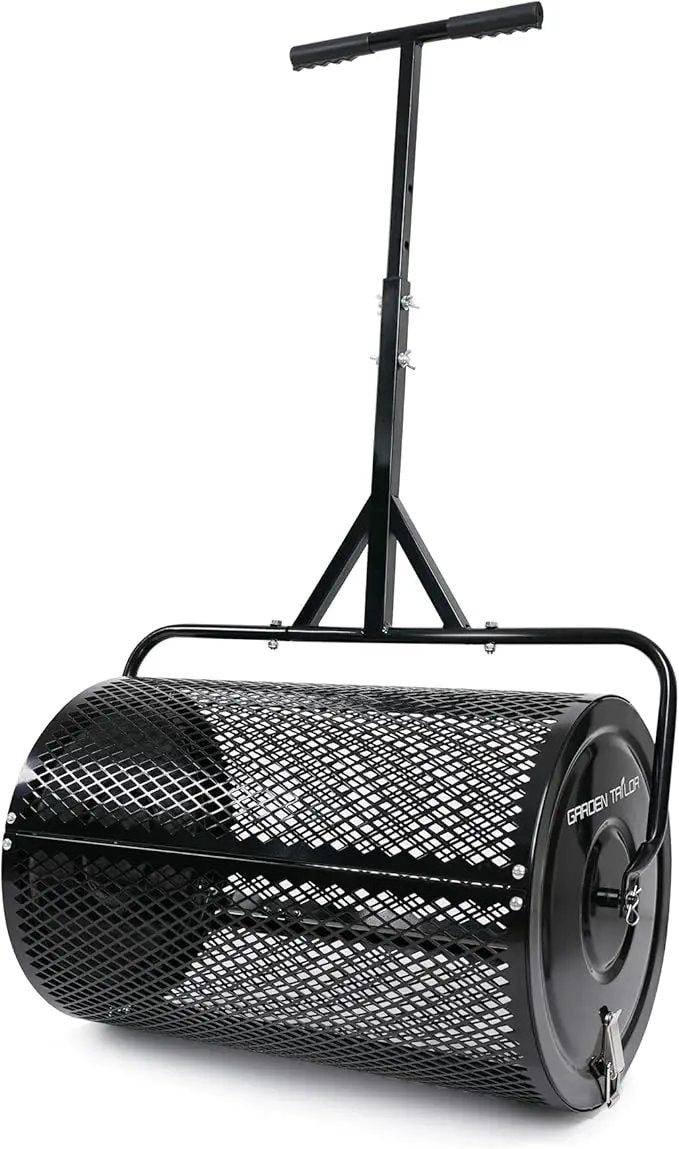 Compost Spreader 24 Inch Peat Moss Spreader with Installation Support Accessories, Metal Mesh Roller Lawn Spreader for Top Soil, Manure, Mulch, Top Dressing - Garden spreaders for lawns by GreenHaven Gardens