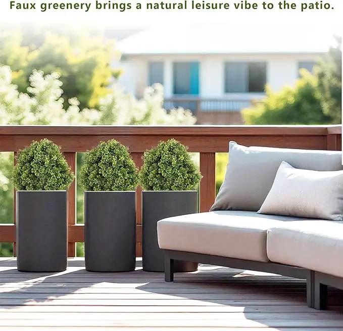 THE BLOOM TIMES 2ft Faux Boxwood Plants Outdoor Set of 2, Topiary Balls Artificial Outside Trees, 24" UV Resistant Fake Greenery Bushes & Shrubs for Front Porch Planter by GreenHaven Gardens