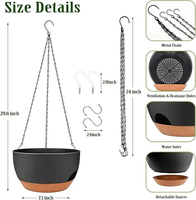 Hanging Planters for Outdoor Indoor Plants, 2 Pack 12 Inch Hanging Basket Plants Outdoor, Self Watering Hanging Planter with Plant Hanger for Garden Home Decoration (Black) by GreenHaven Gardens