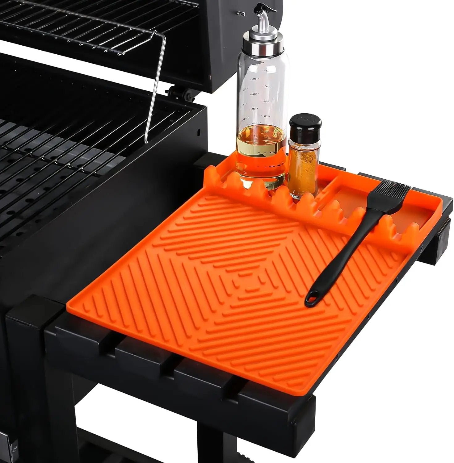 Griddle Mat Barbeque Grill Accessories Tools for Blackstone, Side Shelf Mat Grill Pad for Outdoor Grill Kitchen Counter Spatula Silicone Mat with Drip Pad for Kitchen, Cooking, Countertop (Orange) by GreenHaven Gardens