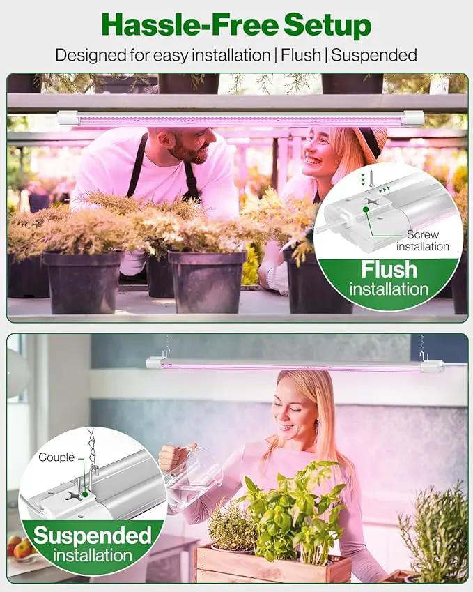 Sunco 3ft Grow Light LED, 30W, Full Spectrum, for Seed Starting, Seedling, Indoor Plants, Plug in Suspended Fixture, Link Up to 5, Inline Switch, UL/ETL 2 Pack by GreenHaven Gardens