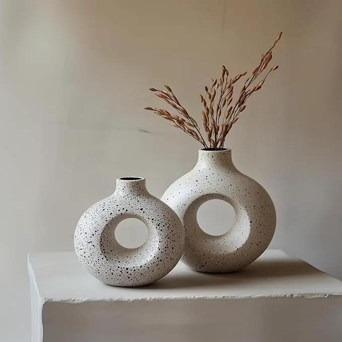 NOBULA Ceramic Bagel Vases C6 – Thoughtful for Mom – Elegant Set of 2 for Living Room, Bedroom or Table – Modern Home Decor She’ll Love – Perfect for Flowers & Plants by GreenHaven Gardens