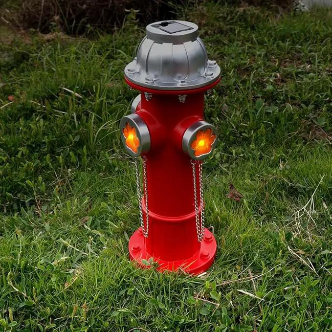 Fake Fire Hydrant Statues for Dogs to Pee On, 14.5" Solar Light Fire Hydrant with Glowing Paw Prints for Garden Statues Lawn Outdoor Decorations by GreenHaven Gardens
