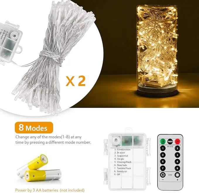 2 Pack 36ft 100 LED Battery Operated String Lights with Remote Timer Waterproof 8 Modes String Lights for Bedroom, Garden, Easter, Party, Christmas Indoor and Outdoor Decorations -Warm White by GreenHaven Gardens
