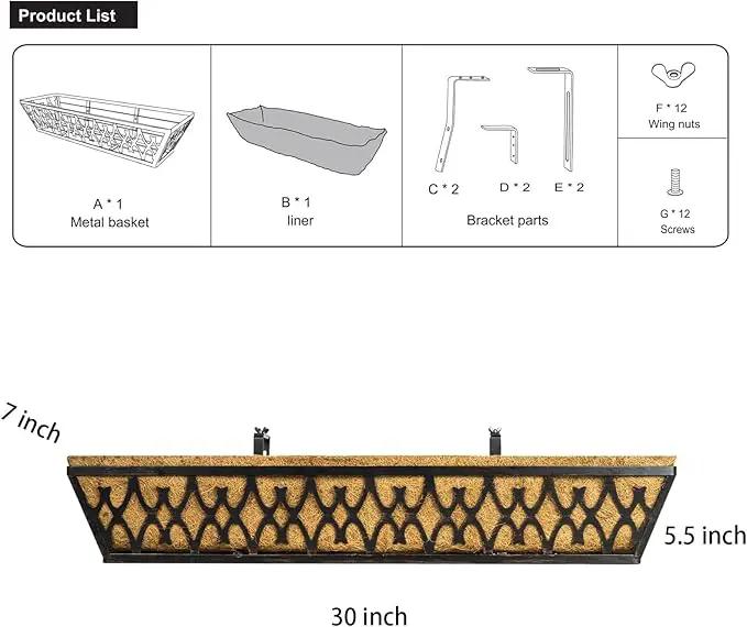 4 Pack 30 Inch Window Boxes Planters Railing Planter Box with Adjustable Brackets for Porch Fence Patio Balcony Hanging Flower Baskets with Coco Liners for Outdoor Garden Decor - Bronze by GreenHaven Gardens