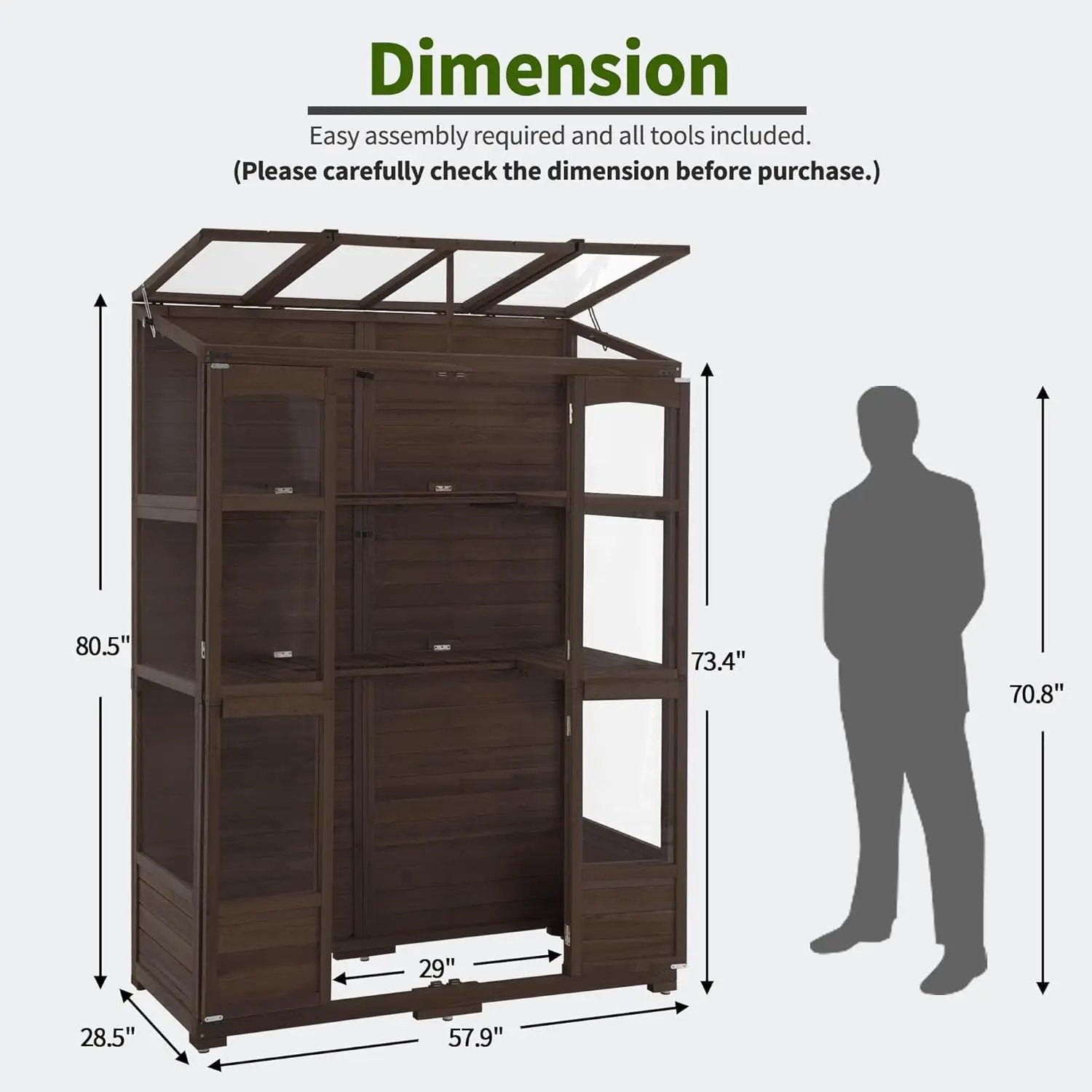 MCombo Wooden Greenhouse, Walk-in Outdoor Greenhouse with Openable Roof and Lockable Door, 0899 (Brown) by GreenHaven Gardens