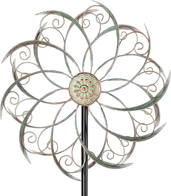 Wind Spinners Outdoor Wind Spinner Metal 13” Dia Wind Spinners for Yard and Garden Decor Pinwheels Wind Sculptures & Spinners(57” H) by GreenHaven Gardens