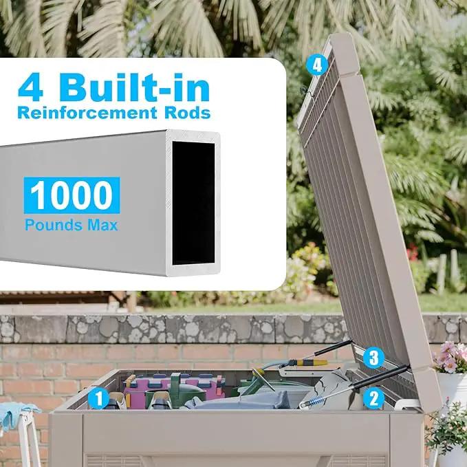 260 Gallon Large Resin Deck Box, Lockable Outdoor Storage Box for Patio Cushions Storage Furniture,Garden Tools, Pool Supplies, Weatherproof and UV Resistant- Grey Rattan (260 Gallon) by GreenHaven Gardens