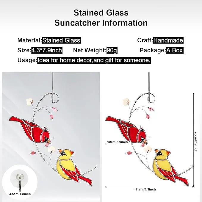 Cardinal Suncatchers Stained Glass for Window Hangings, Cardinal Sun Catchers Gifts for Women, Red Birds Sun Catchers for Christmas Dec, Cardinal Window Suncatcher Ornament by GreenHaven Gardens
