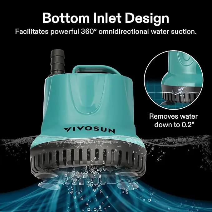 VIVOSUN 260GPH 20W Submersible Water Pump for Fish Tank, Pond, Aquarium, Hydroponic Systems with 6ft Power Cord and 3 Outlet Adapters, Blue by GreenHaven Gardens