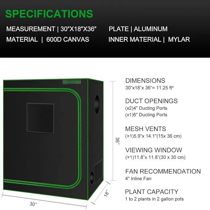 MELONFARM Small Grow Tent for Aerogarden，30”x18”x36” ，Hydroponics Growing System ，Highly Reflective 600D Diamond Mylar Canvas with Ventilation window and Floor Tray for Hydroponic Indoor Plant Growing by GreenHaven Gardens
