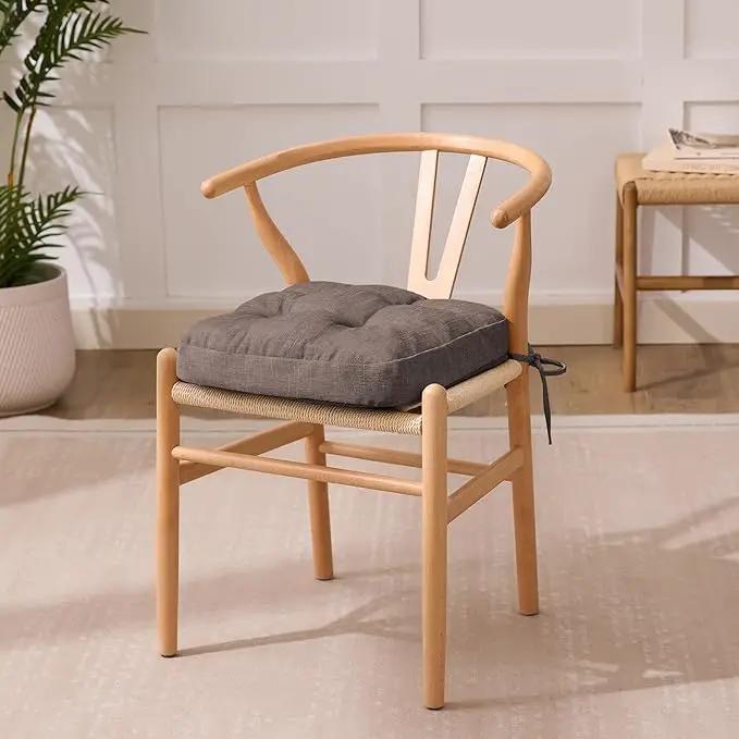 Chair Cushions for Dining Chairs, Dining Chair Cushions, Tufted Indoor Chair Pads with Ties & Non Slip Backing, Seat Cushions for Kitchen Chairs 16.5” x 16.5” x 3.5”, Set of 4, Light Brown by GreenHaven Gardens