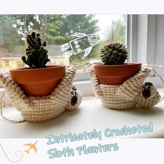 Macrame Plant Hanger Crochet Sloth Hanging Planter Sloth Gifts,5 Inch Animal Wall Hanging Plant Holder for Plant Sloth Lovers, Home Decor Indoor Outdoor Plants Succulent Gifts by GreenHaven Gardens