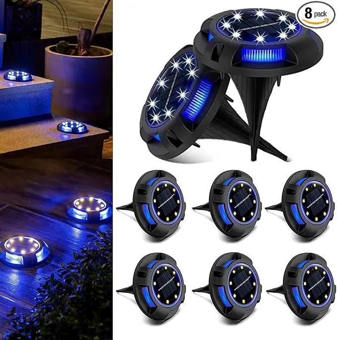 Solar Ground Lights Outdoor 8 Packs LED Disk Solar Powered Waterproof In-ground for Garden Deck Stair Step Lawn Patio Driveway Walkway Pathway Yard Decoration (White + Blue) by GreenHaven Gardens