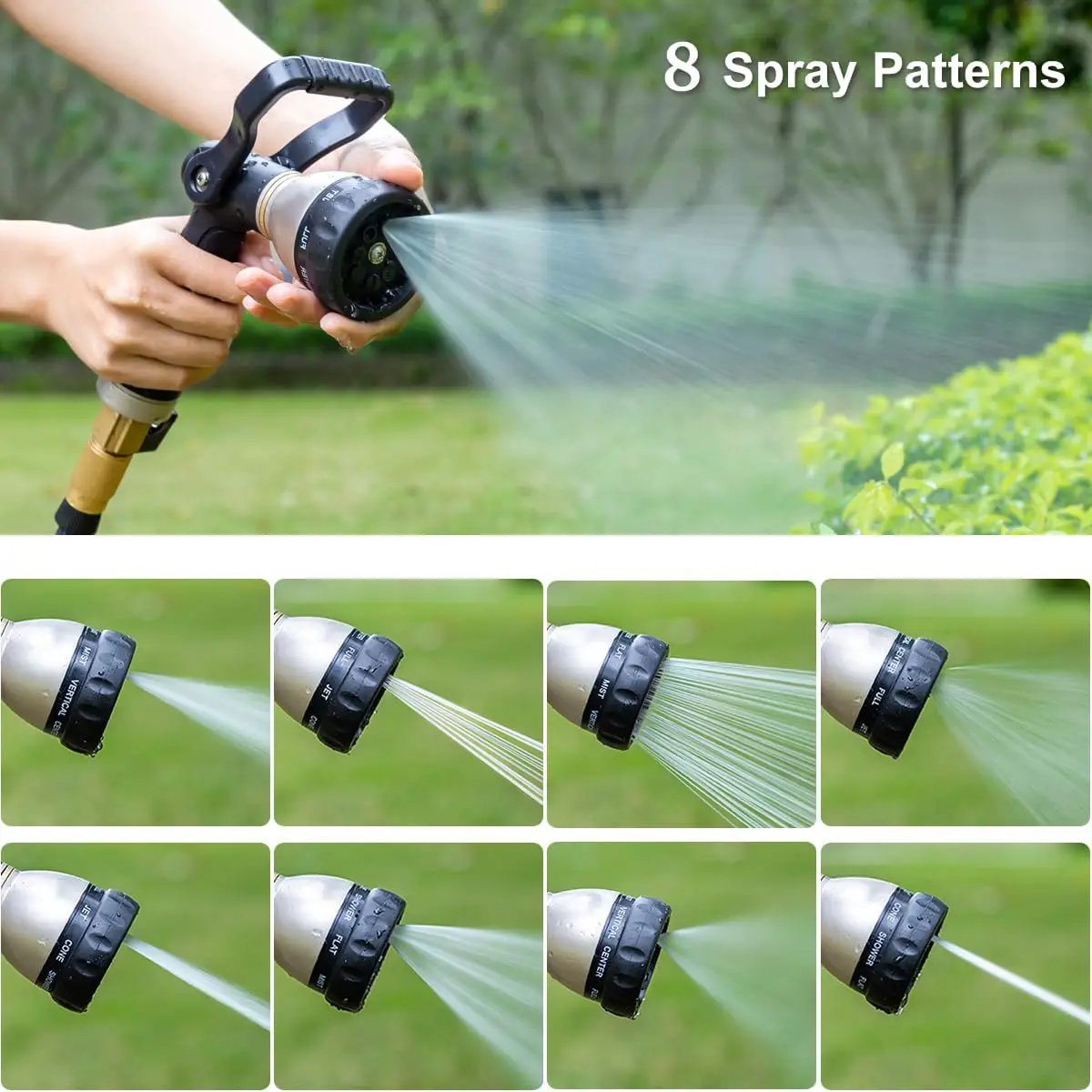 FANHAO Heavy Duty Fireman's Hose Nozzle, Metal Water Nozzle with 8 Spray Patterns，High Pressure Garden Hose Sprayer with Lever Control and Non-Slip Grip to Water Lawns & Plants, Wash Cars & Clean by GreenHaven Gardens