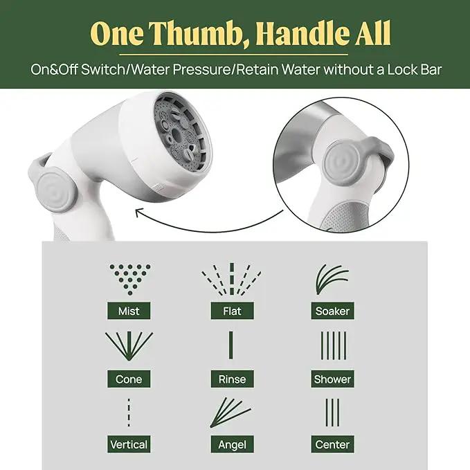 Vego Garden Hose Reel Retractable Hi-Flow x 100ft Wall Mounted Hose Reel Automatic Rewind, Any Length Lock with 9 Patterns Sprayer Nozzle, Quick Connector and Adjustable shot Nozzle-Cloud White by GreenHaven Gardens