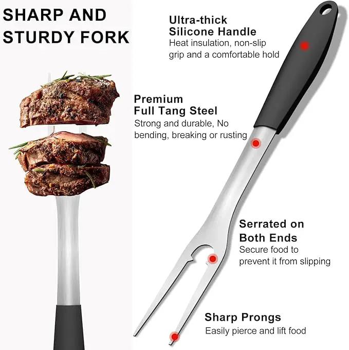 Grill Tools BBQ Accessories Set of 2, 15.8'' Heavy Duty Stainless Steel Grill Utensils with Grill Spatula and Fork, Full Tang Silicone Handle, Outdoor Grilling Tools Barbecue Accessories by GreenHaven Gardens