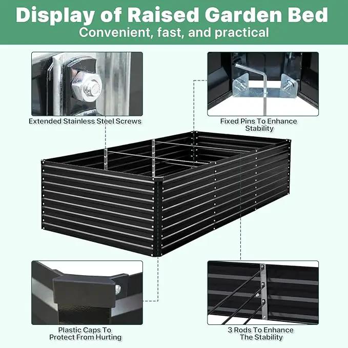 8×4×2ft Galvanized Metal Raised Garden Bed, Metal Planter Kit Box Outdoor for Deep-Rooted Vegetables, Flowers, Green and Herbs by GreenHaven Gardens