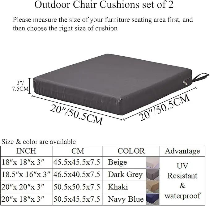 20 x 20 Inch Outdoor Chair Cushions for Patio Furniture UV Resistant Non Slip Waterproof Replacement Patio Seat Cushion with Ties Set of 2, Dark Grey by GreenHaven Gardens