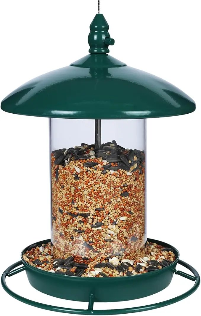 Metal Bird Feeder for Outside Hanging,Wild Bird Feeders for Cardinal, Large Roof and Tray - 6 Port by GreenHaven Gardens