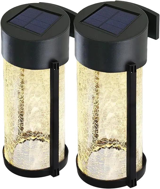 Solar Outdoor Wall Lights Fixture Set of 2 Porch Lights Crackled Glass Diffuser with Warm White LED by GreenHaven Gardens