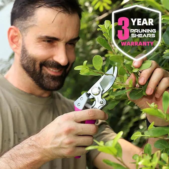 8.5" Professional Bypass Pruning Shears – Heavy Duty Garden Scissors & Clippers for Branch Trimming, Ultra Sharp SK5 Blade, Ergonomic Handle, Perfect Gardening Gift for Women, 2025 Pink Tools by GreenHaven Gardens