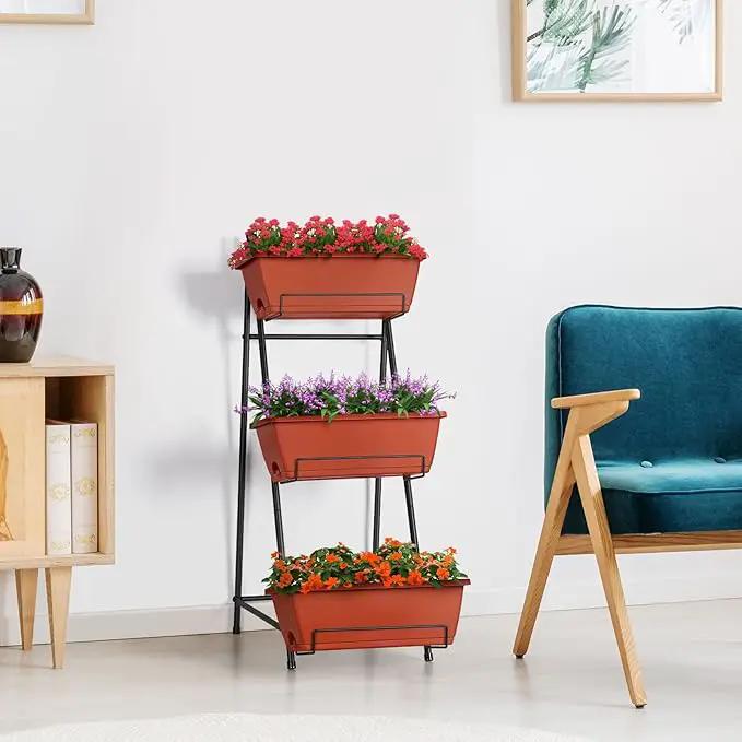 Vertical Raised Garden Bed Outdoor 3 Tiered Garden Planters Standing Elevated Planter Box with Drainage Holes for Plants Herbs Flowers Vegetables Brick Red by GreenHaven Gardens