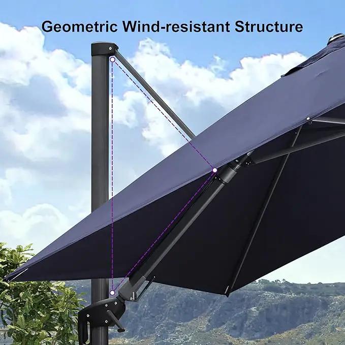 PURPLE LEAF 8.2' X 11.5' Tilting Patio Umbrella with Base Outdoor Cantilever Swivel Rectangle Umbrella Aluminum Offset Umbrella with 360-degree Rotation for Garden Deck Pool Patio Navy by GreenHaven Gardens