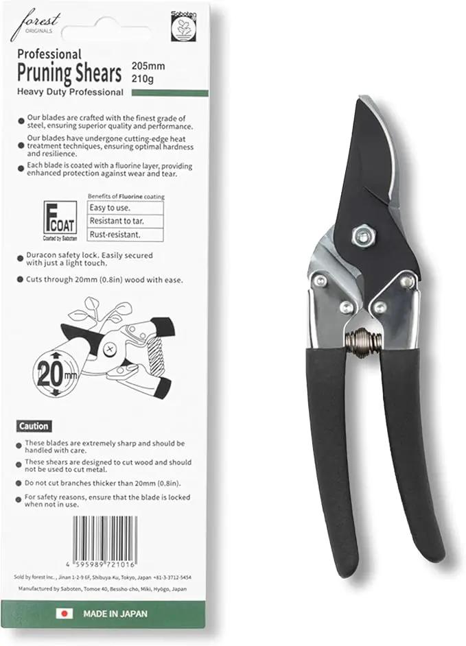 Saboten 7.9" Japanese Pruning Shears - forest Originals, Premium Steel Blades, Made in Japan, Rust Resistant, Gardening Scissors with Duracon Safety Lock by GreenHaven Gardens