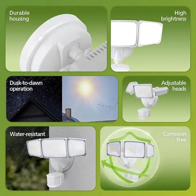Philips 72W 7400LM LED Security Lights w/PIR Motion Sensor Outdoor, 5000K Daylight Dusk to Dawn Aluminum Flood Light, 3 Adjustable Heads, Waterproof for Garage, Yard, Porch by GreenHaven Gardens