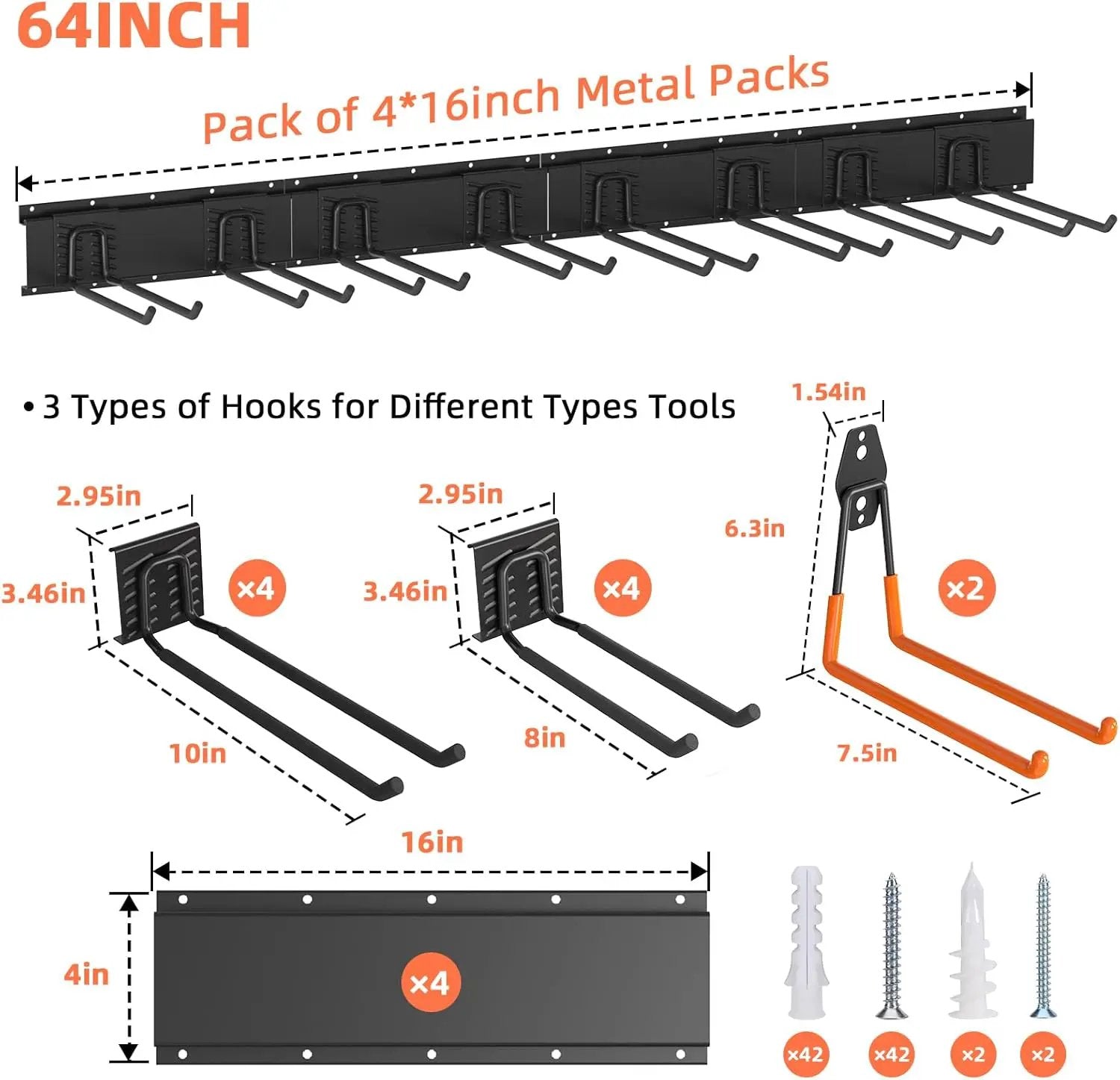 Garage Storage, Ultimate Wall-Mounted Garage Organizer for Men 64Inch, Heavy Duty 550lbs Tool Rack with Adjustable Metal Hooks Yard, Shed & Workshop Storage for Tools, Bikes, Snowboards Gift by GreenHaven Gardens