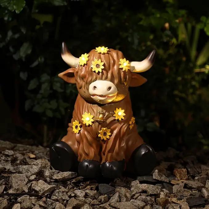 Highland Cow Decor, Highland Cow Gifts, Highland Cow Statue, Solar Garden Statue for Outside, Solar Garden Yard Patio Decor, Outdoor Statue for Garden, Yard, Gardening Gifts for Women, Mom by GreenHaven Gardens