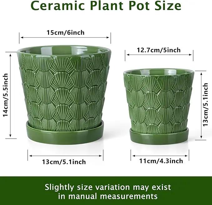 EFISPSS 5+6 Inch Plant Pot, Ceramic Pots for Plants with Drainage, Flower Pots Indoor Pots for Plants, Modern Flower Pots for Home and Office Windowsill Decoration Gift Set of 2 - Patina by GreenHaven Gardens