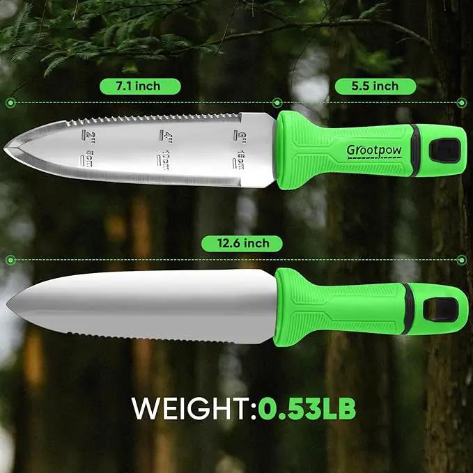 GK01 Hori Hori Garden Knife, Full Tang Gardening Knife with 7.1" Stainless Steel Double-Edged Blade, Heavy Duty Gardening Hand Tool for Weeding and Gardening with Oxford Sheath - in Gift Box by GreenHaven Gardens