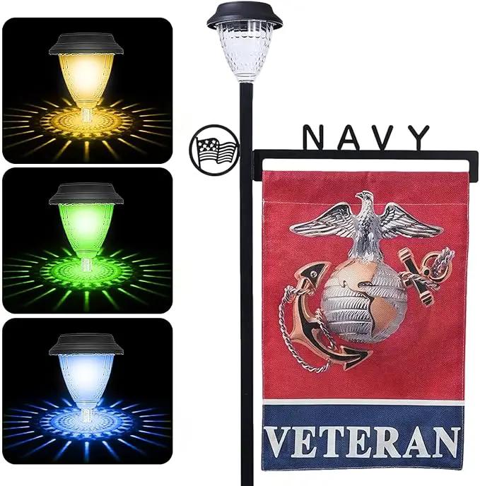 Navy Garden Flag Stand Holder with Solar Light Garden Flag Pole With American Flag Gifts Lawn Yard Flag Holder Stake for Flag Outdoor Lawn Décor by GreenHaven Gardens