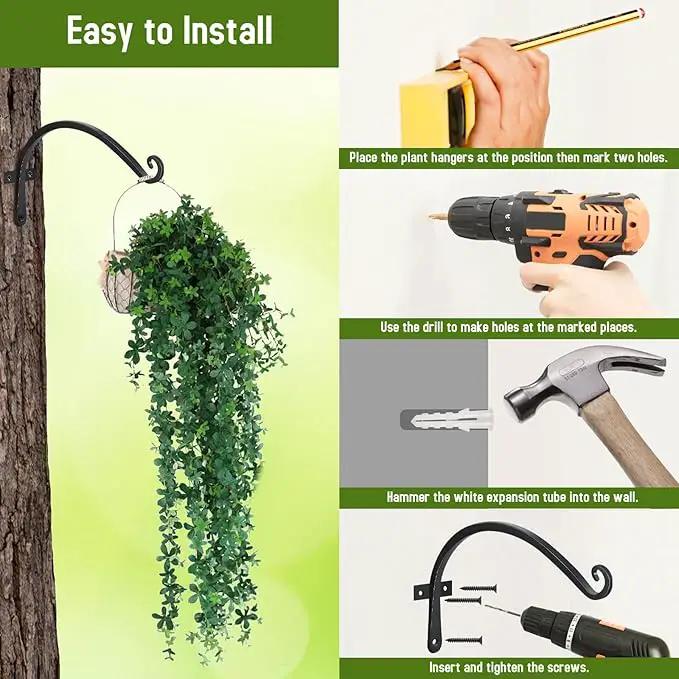 FEED GARDEN 2 Pack 12 Inch Hanging Plant Bracket Wall Hooks Decorative Plant Hangers for Outdoor Hanging Bird Feeders, Wind Chimes, Plant Baskets, Black by GreenHaven Gardens