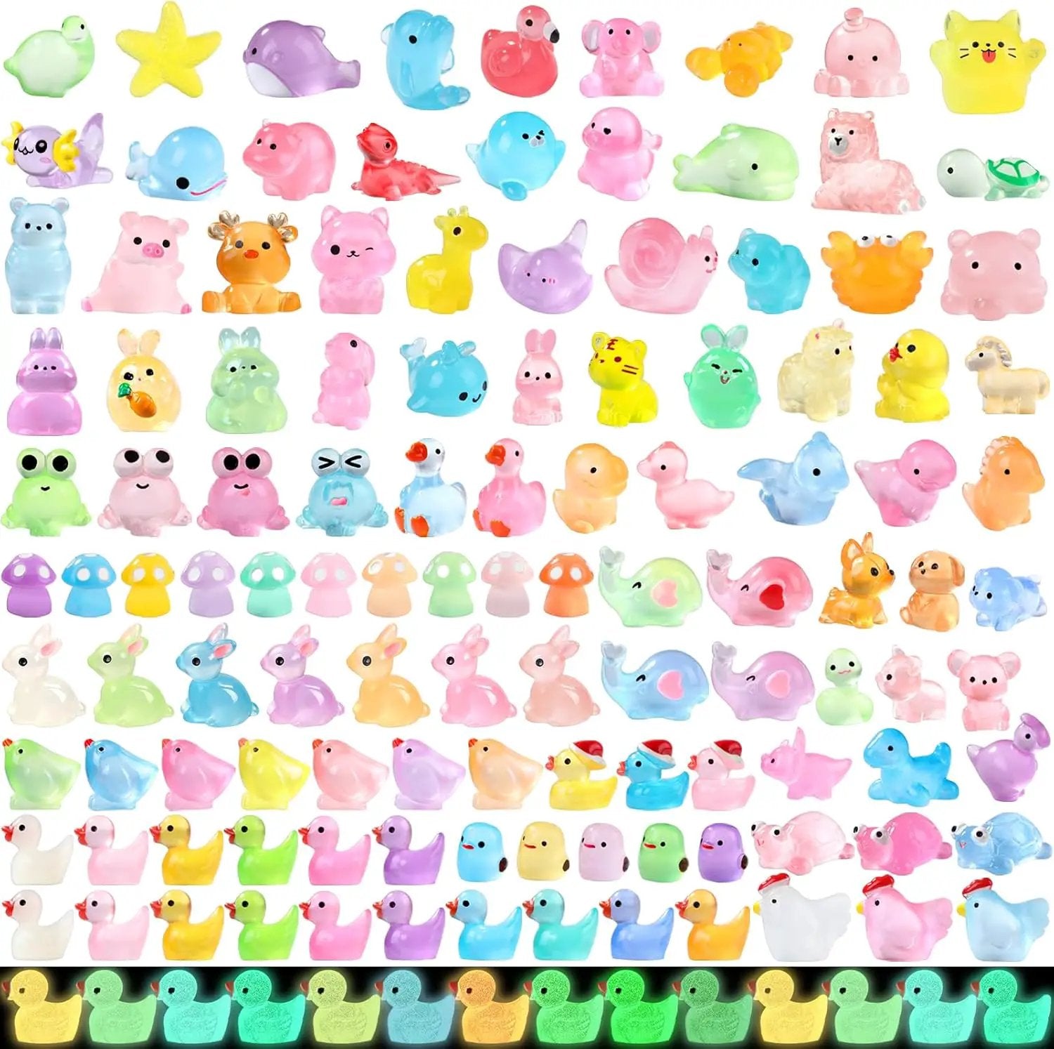 131pcs Luminous Mini Resin Animals, Glow in The Dark Tiny Small Little Animal Ducks Figures to Hide Miniature Figurines for Dollhouse Garden Micro Landscape Aquarium Decorations DIY Crafts by GreenHaven Gardens