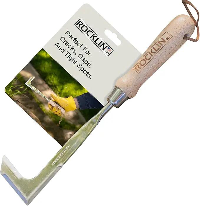 Rocklin™ Crack Weeder – 13" Stainless Steel Manual Crevice Weeding Tool with Beech Wood Handle – L-Shaped Blade for Sidewalk, Patio, and Garden Weed Removal by GreenHaven Gardens